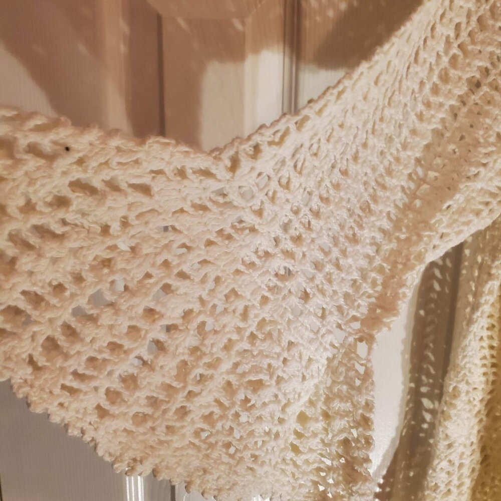 NEW Denim 24/7 Ruffle Neck Bell Sleeve Crochet Cardigan Ivory Size XL Hook Close - Picture 5 of 5